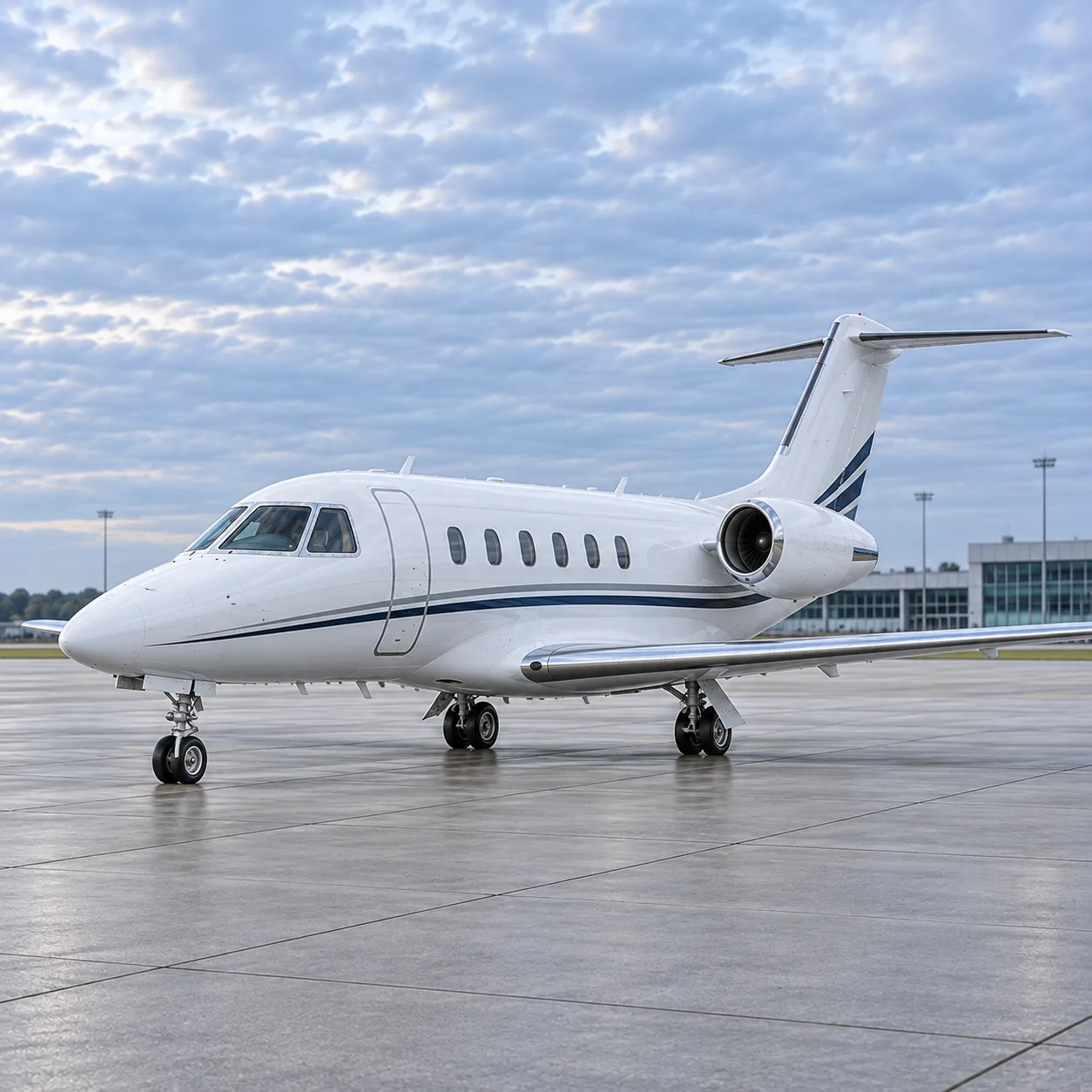 Midsize private jet on the apron