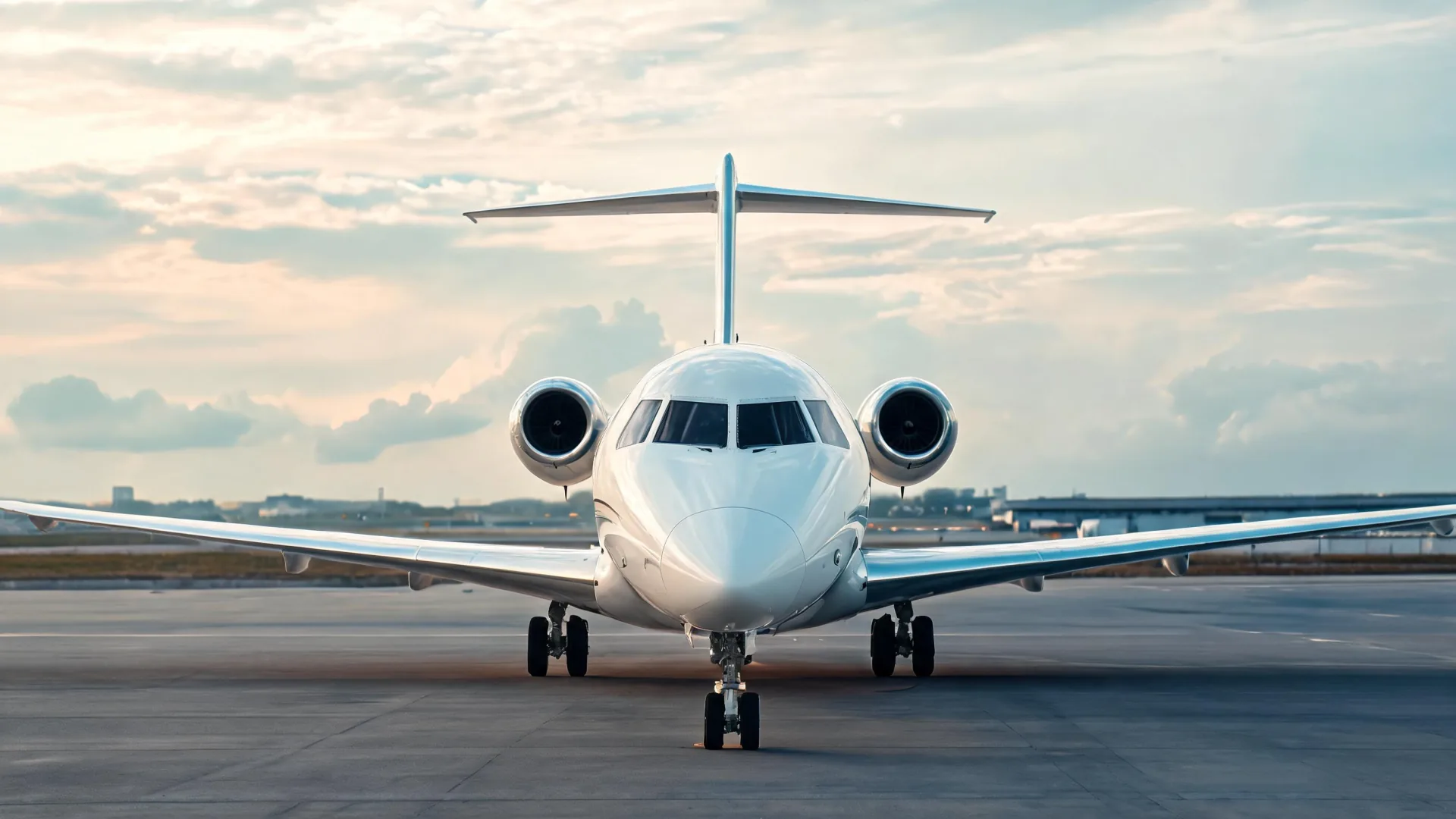 Business jet positioned on the runway