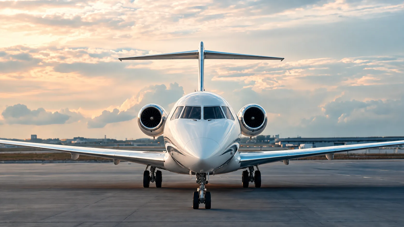 Corporate jet positioned on the runway