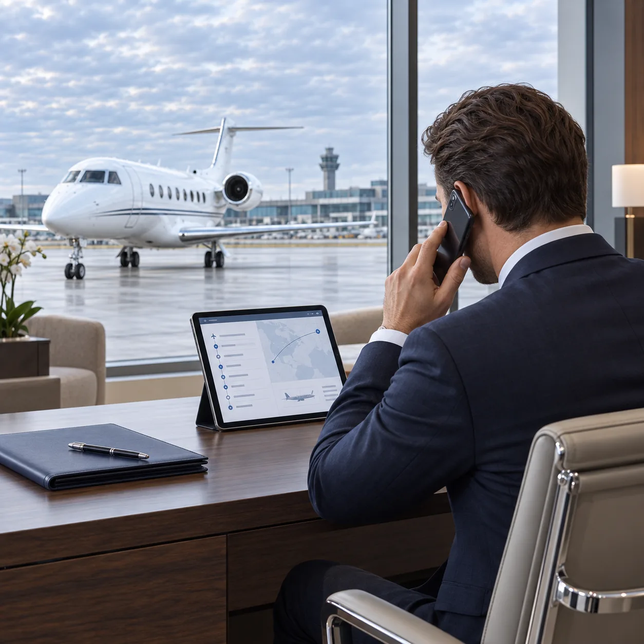Flight specialist coordinating a private journey